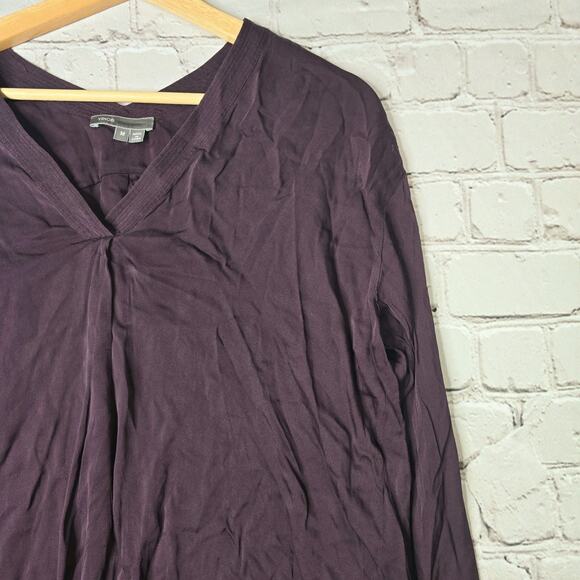 Vince Plum Purple Silk Long Sleeve V-Neck Lightweight Blouse Size Medium - Picture 4 of 12